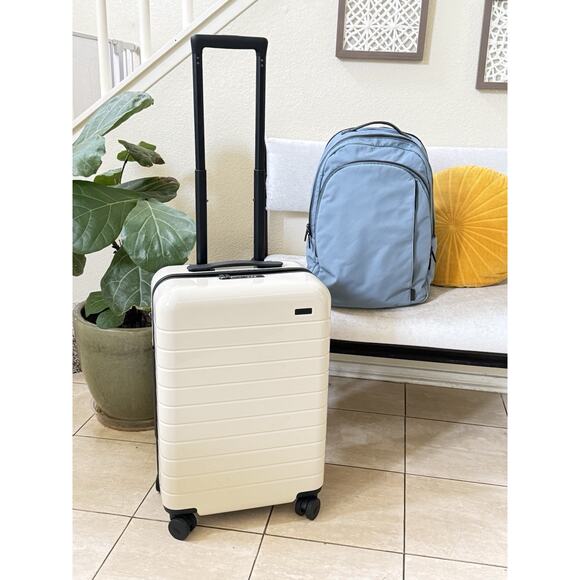 Away Carry-On & Backpack Bundle | Salt White Luggage + Coast Blue Bag Travel Set - Picture 2 of 16